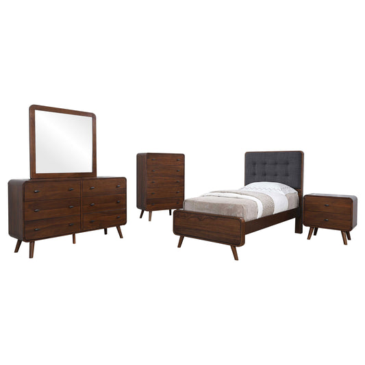 Yamileth 5-piece Twin Bedroom Set Dark Walnut