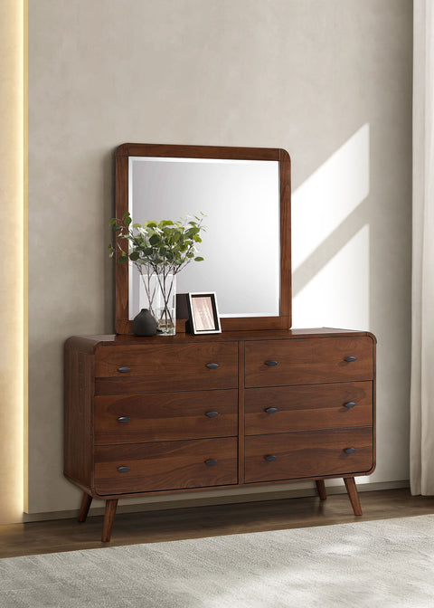 Lixue 6-drawer Dresser with Mirror Dark WalnutDark Walnut