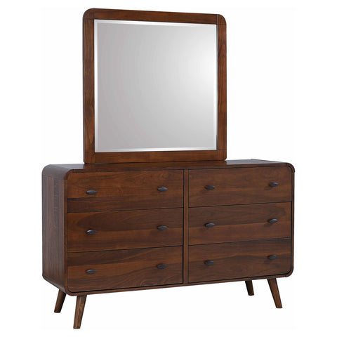 Lixue 6-drawer Dresser with Mirror Dark WalnutDark Walnut