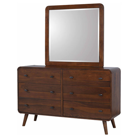 Lixue 6-drawer Dresser with Mirror Dark WalnutDark Walnut