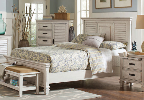 O'Malley Wood Queen Panel Bed Distressed WhiteDistressed White