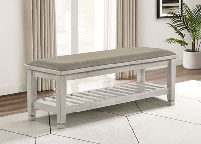 O'Malley Fabric Upholstered Bench with Shelf Distressed WhiteDistressed White