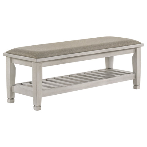 O'Malley Fabric Upholstered Bench with Shelf Distressed WhiteDistressed White