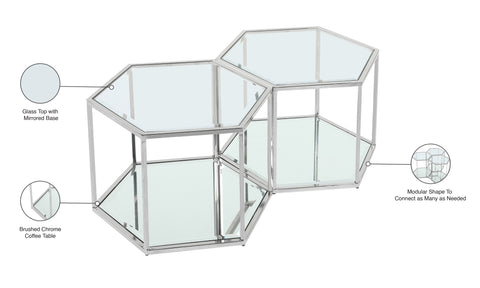 Rhea Chrome Glass And Steel Coffee Table, 2-Piece