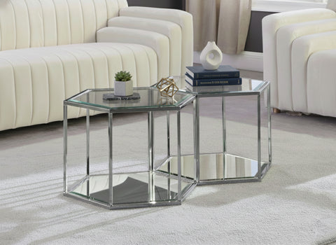 Rhea Chrome Glass And Steel Coffee Table, 2-Piece