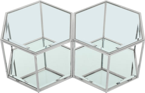 Rhea Chrome Glass And Steel Coffee Table, 2-Piece