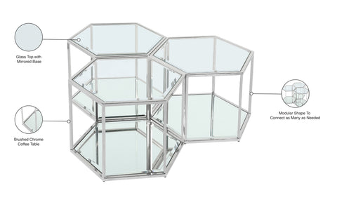 Rhea Chrome Glass And Steel Coffee Table, 3-Piece