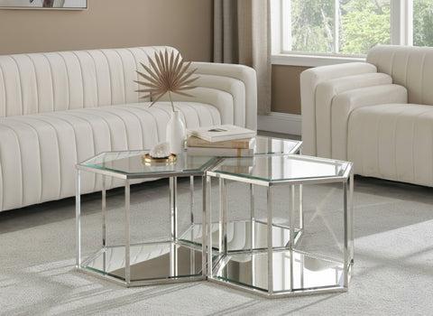 Rhea Chrome Glass And Steel Coffee Table, 3-Piece