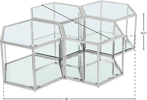 Rhea Chrome Glass And Steel Coffee Table, 4-Piece
