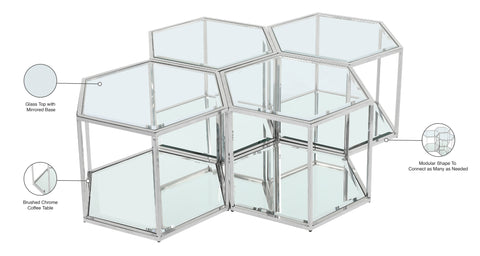 Rhea Chrome Glass And Steel Coffee Table, 4-Piece