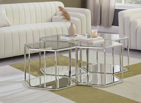 Rhea Chrome Glass And Steel Coffee Table, 4-Piece