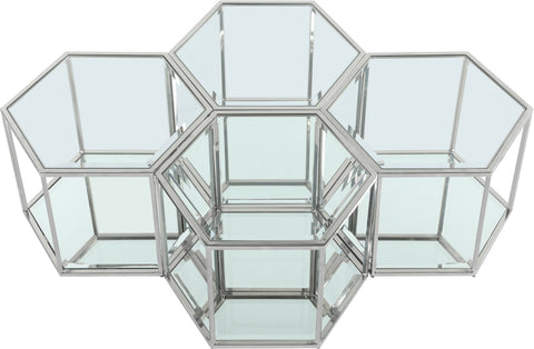Rhea Chrome Glass And Steel Coffee Table, 4-Piece