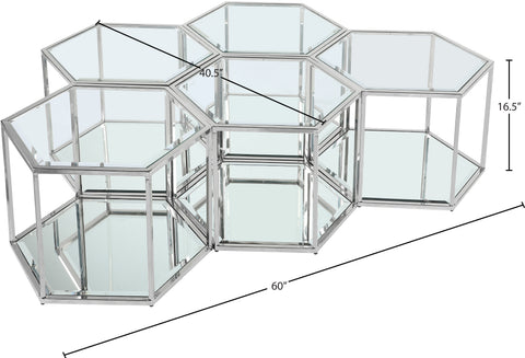 Rhea Chrome Glass And Steel Coffee Table, 5-Piece