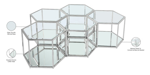 Rhea Chrome Glass And Steel Coffee Table, 5-Piece