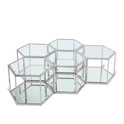 Rhea Chrome Glass And Steel Coffee Table, 5-Piece