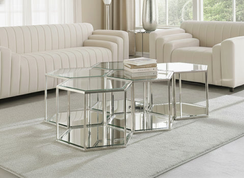 Rhea Chrome Glass And Steel Coffee Table, 5-Piece