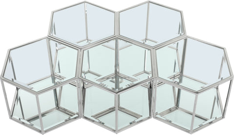 Rhea Chrome Glass And Steel Coffee Table, 5-Piece