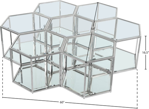 Rhea Chrome Glass And Steel Coffee Table, 7-Piece