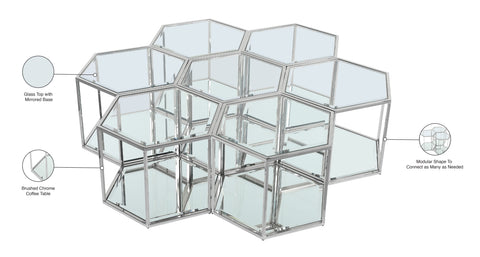 Rhea Chrome Glass And Steel Coffee Table, 7-Piece