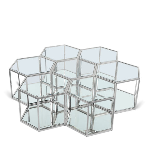 Rhea Chrome Glass And Steel Coffee Table, 7-Piece