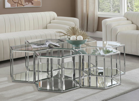 Rhea Chrome Glass And Steel Coffee Table, 7-Piece