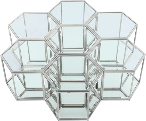 Rhea Chrome Glass And Steel Coffee Table, 7-Piece