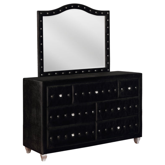 Colleen 7-drawer Upholstered Dresser with Mirror BlackBlack