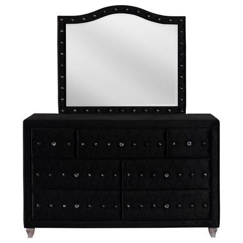 Colleen 7-drawer Upholstered Dresser with Mirror BlackBlack