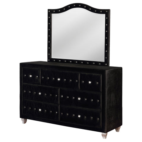 Colleen 7-drawer Upholstered Dresser with Mirror BlackBlack