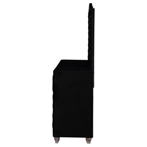 Colleen 7-drawer Upholstered Dresser with Mirror BlackBlack