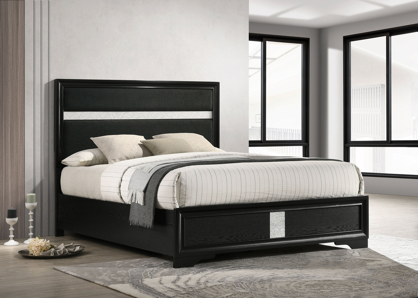 olvera 54-inch upholstered california king panel bed blackblack