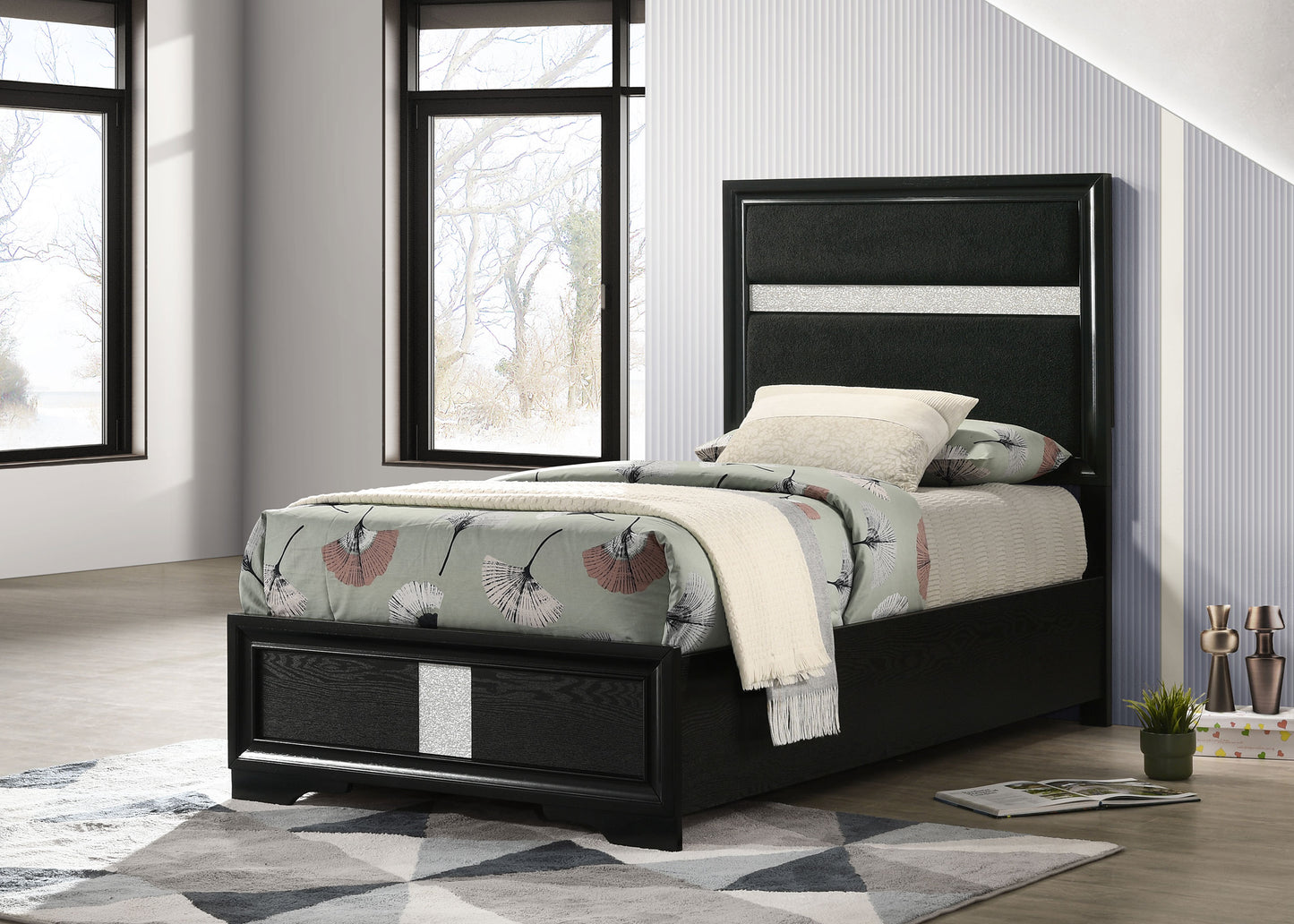 townsend 55-inch upholstered twin panel bed black