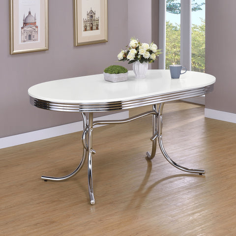 Kemper Oval 60-inch Wood Top Dining Table White and ChromeWhite