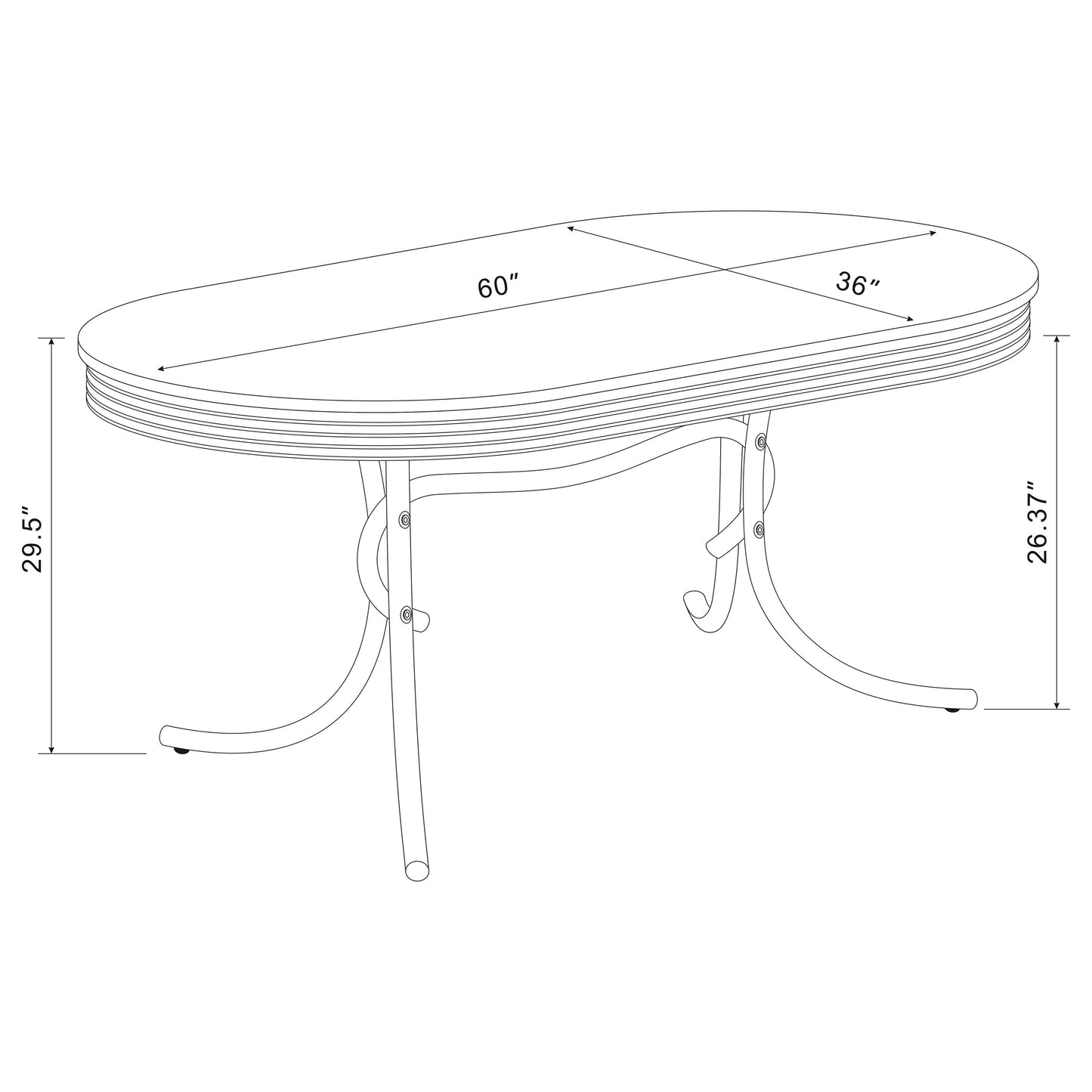 collins oval 60-inch wood top dining table white and chrome