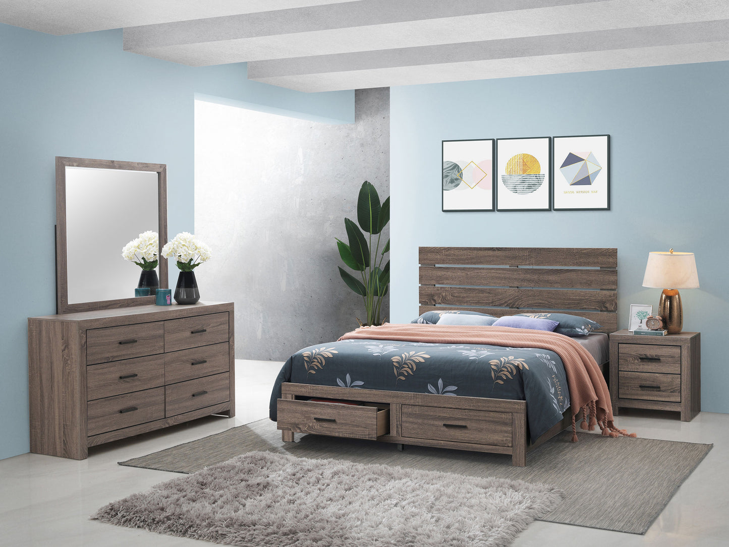 oriel 4-piece eastern king bedroom set barrel oakbarrel oak