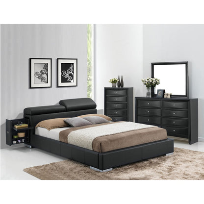 Alessio EK Bed, Black Synthetic Leather