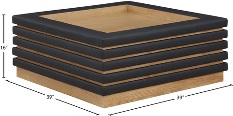 Kira Black Vegan Leather And Oak Veneer Coffee Table, 1 Piece