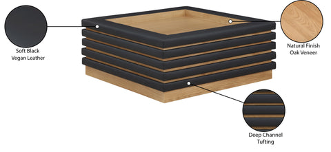 Kira Black Vegan Leather And Oak Veneer Coffee Table, 1 Piece