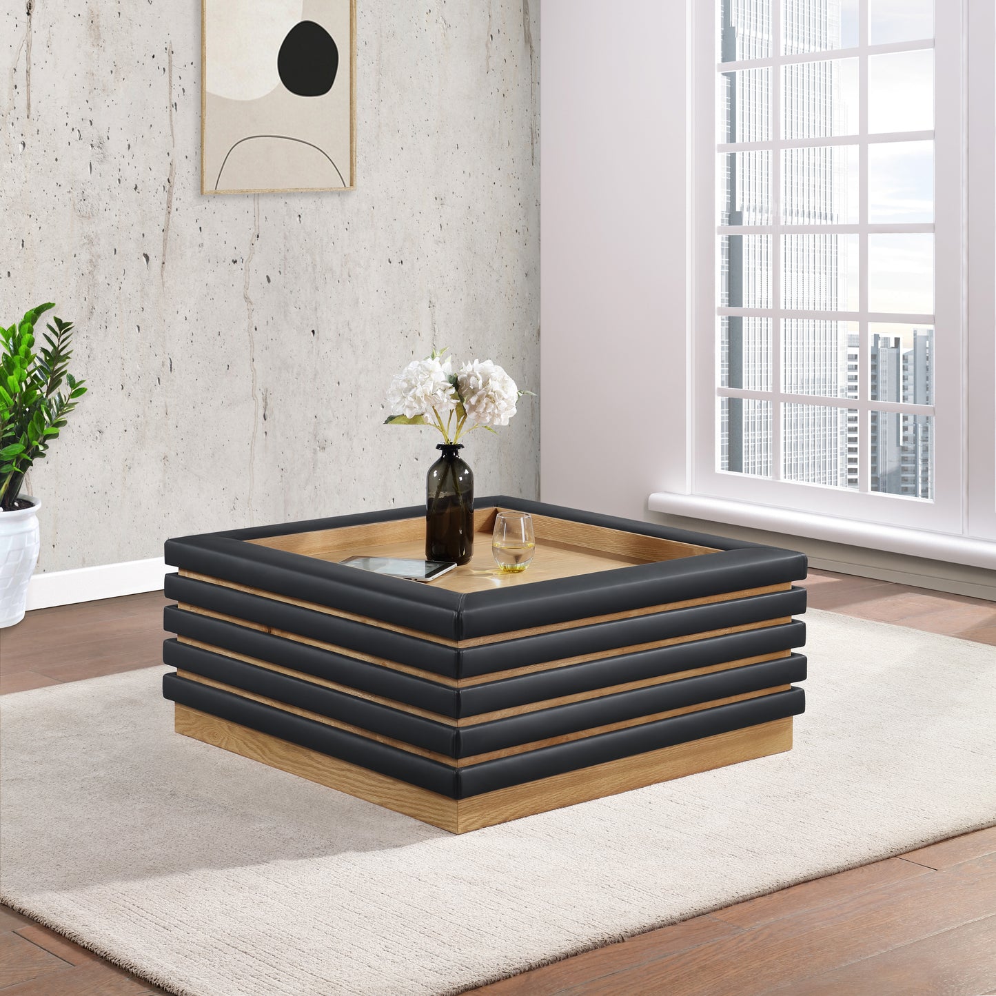 palermo black vegan leather coffee table