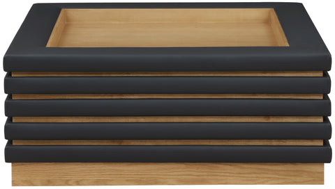 Kira Black Vegan Leather And Oak Veneer Coffee Table, 1 Piece
