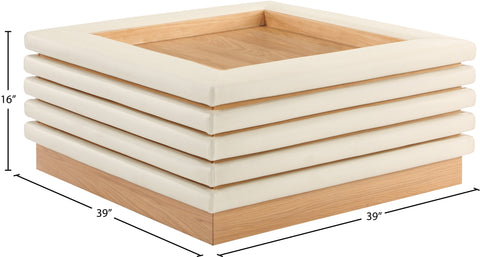Kira Cream Vegan Leather And Oak Veneer Coffee Table, 1 Piece