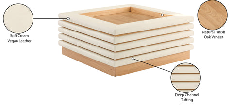 Kira Cream Vegan Leather And Oak Veneer Coffee Table, 1 Piece