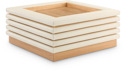 Kira Cream Vegan Leather And Oak Veneer Coffee Table, 1 Piece