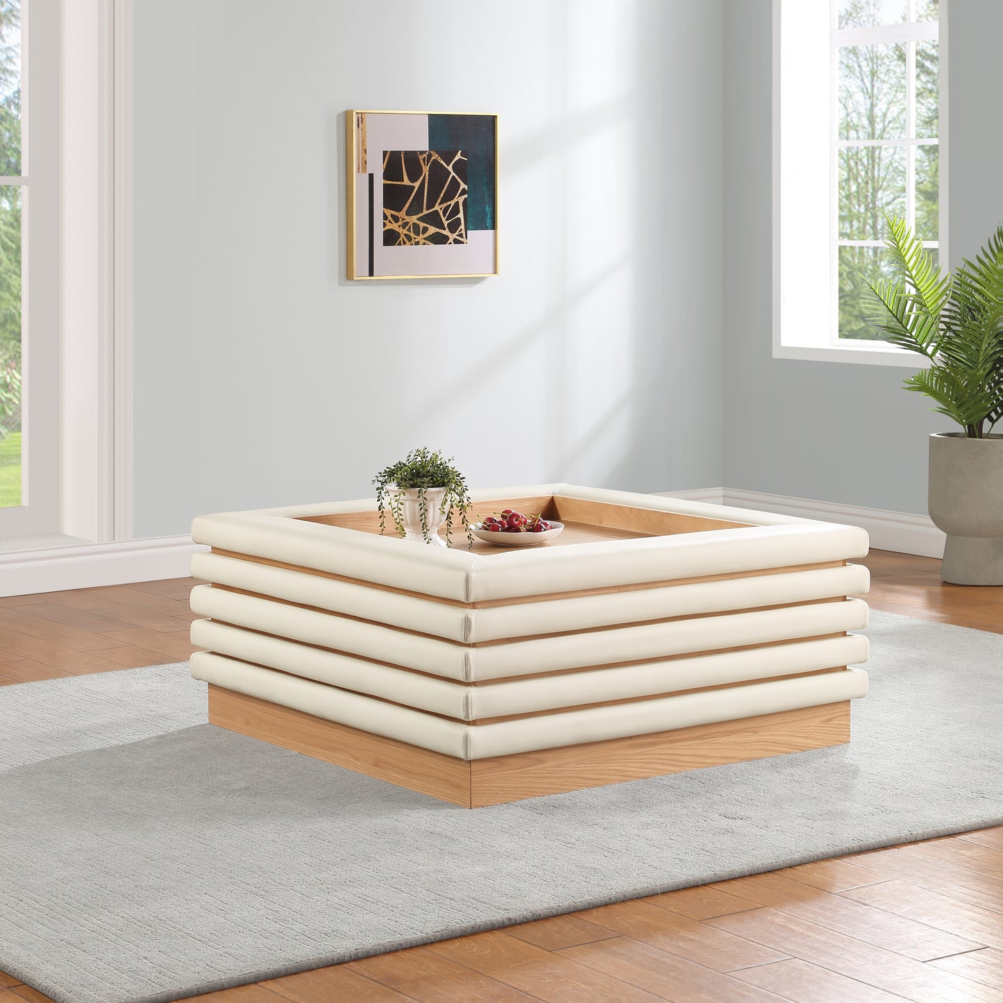 palermo cream vegan leather coffee table