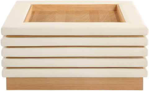 Kira Cream Vegan Leather And Oak Veneer Coffee Table, 1 Piece