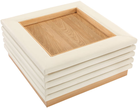 Kira Cream Vegan Leather And Oak Veneer Coffee Table, 1 Piece