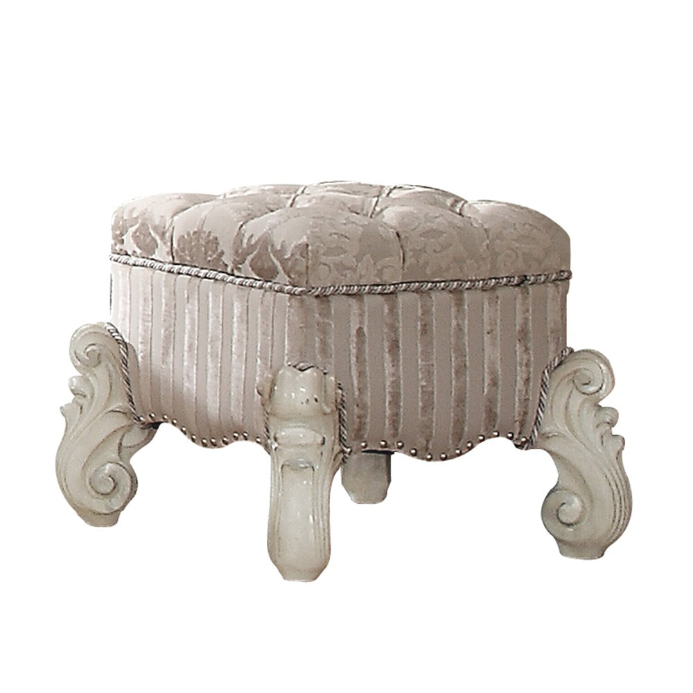 alianza vanity stool, ivory fabric & bone white finish