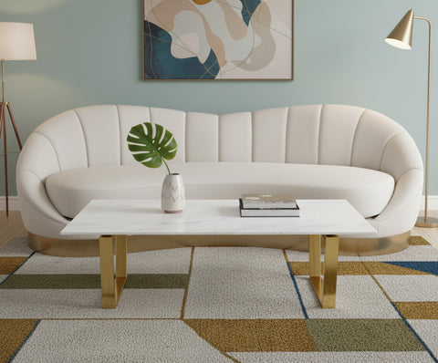 Orla Gold Marble Veneer Top And Gold Steel Base Coffee Table, 1 Piece