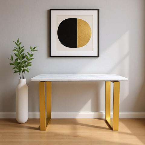 Orla Gold Marble Veneer Top And Gold Steel Base Console Table, 1 Piece
