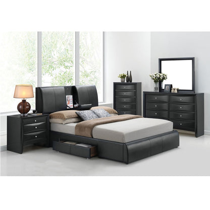 Alisa Queen Bed W/Storage, Black Synthetic Leather